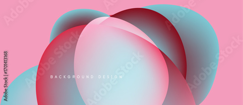 Abstract fluid shapes overlap, creating vibrant pink, blue gradients. Modern design suggests movement, energy, visual appeal.