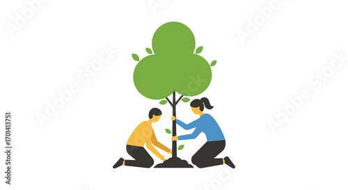 people planting tree together community effort environmental care