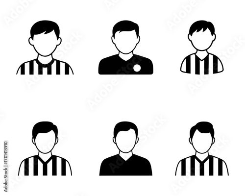 soccer player icons in black and white. set of football player people