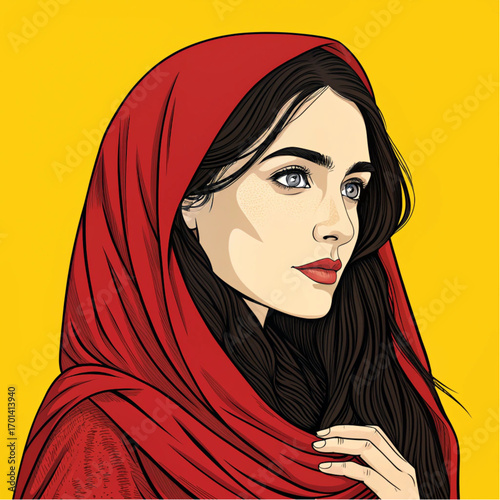 Vibrant portrait of a woman wearing a red headscarf