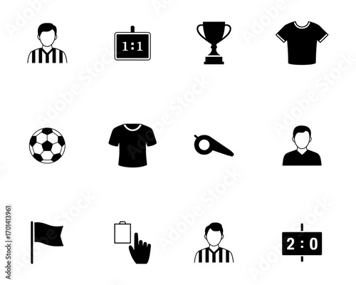 Collection of soccer icons and symbols for sports and games. football icons set