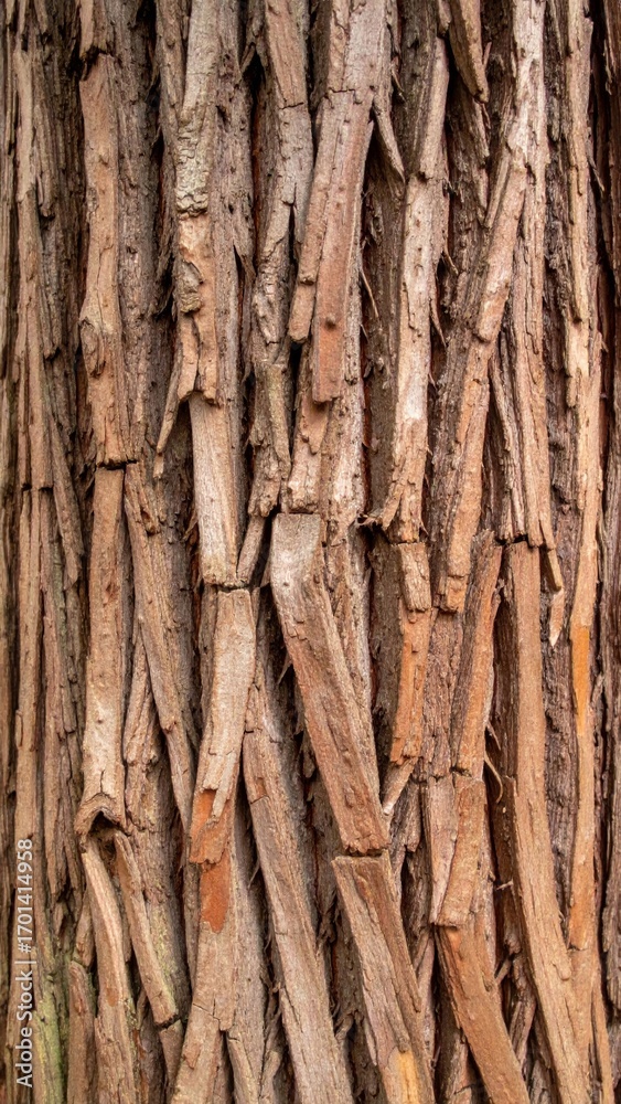 Obraz premium Detailed Close Up of Tree Trunk with Brown Textured Bark Patterns in Vertical View