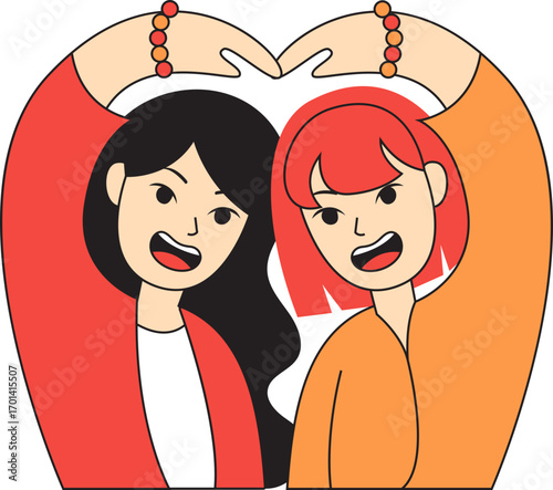 Two Girls Doing a Heart Pose