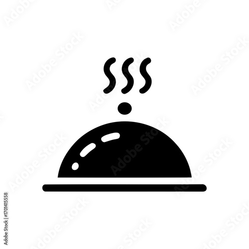 Black silhouette of a steaming food cloche icon. restaurant cloche icon