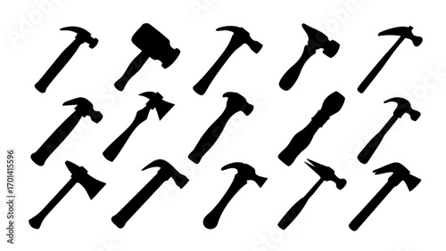 Set of hammer silhouettes vector