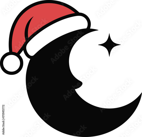 Crescent Moon with Santa Hat and Star Design for Winter Holiday Season