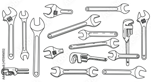 a collection of various wrenches and tools illustrated