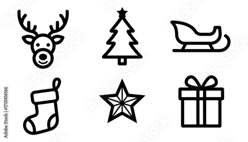 Black and White Christmas silhouettes Symbols.