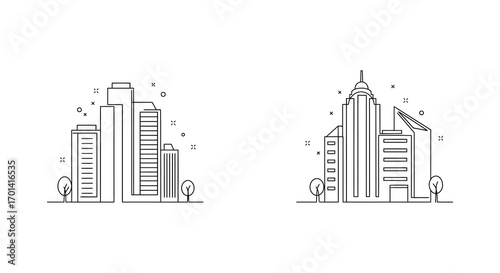 city skyline with tall buildings and trees