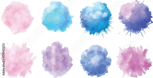 Set of watercolor circles brash multicolored. watercolor on white background. This is watercolor splash. It is drawn by hand transparent background.	