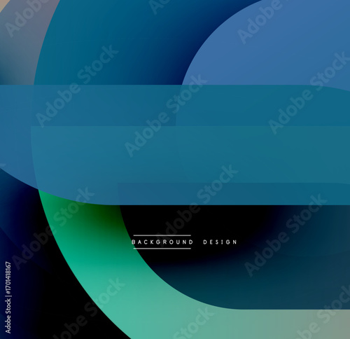 Abstract geometric shapes overlap, creating vibrant blue, green gradients. Modern design suggests digital art, background texture.