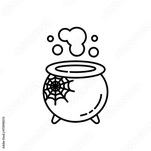 Cauldron with Smoke and Spider Web Illustration – Halloween Potion or Magic Brew for Spooky Decor Illustration vector