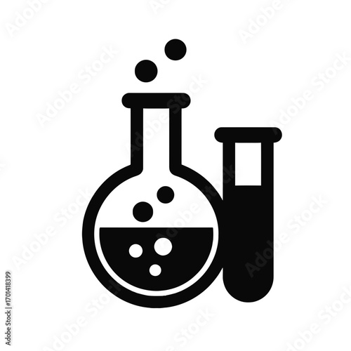 One Laboratory Flask and Test Tube silhouette vector illustration
