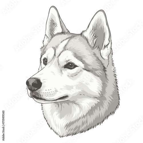 Siberian Husky head full body, cartoon vector digital art, illustration, isolated on white transparent background