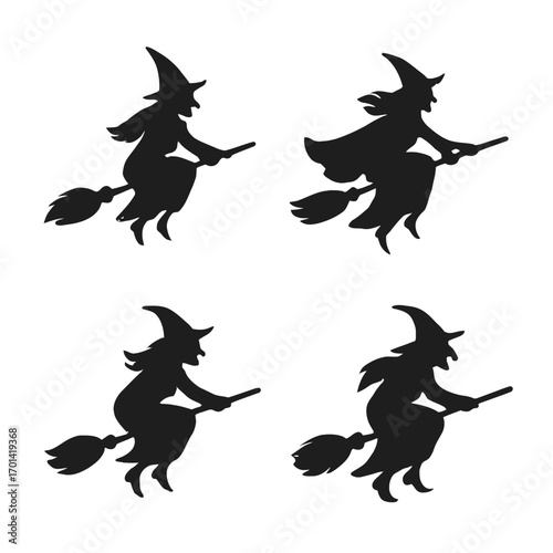 Halloween silhouette set with lantern, vampire, and witch