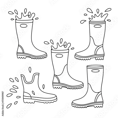 Waterproof Boots Collection – Stylish Rain and Winter Footwear for Men and Women Line art