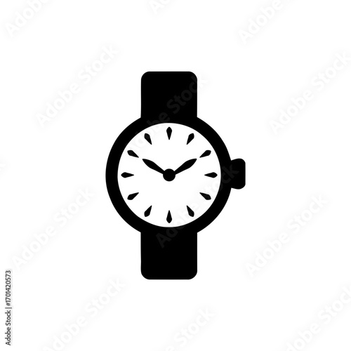 watch on a white. black silhouette of a classic wristwatch