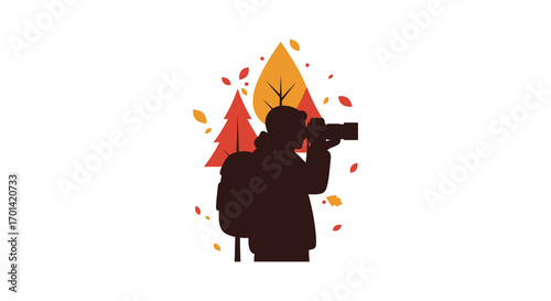 a photographer capturing autumn leaves with vibrant colors