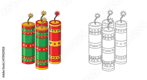 Festive Firecracker Set Coloring Page for Diwali Festival of Lights Celebrations