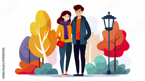 Couple walking in autumn park