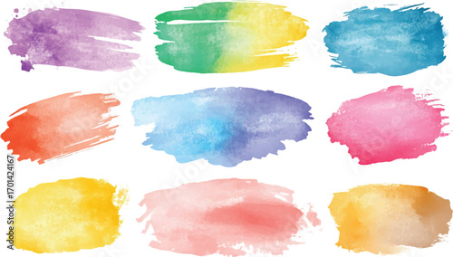 Set of Yellow Paint Smear Brushes Colorful Watercolor Brush Stroke Collection Color Watercolor Circle  Smear Splash Stain on Transparent Background