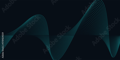 Smooth flow of wavy shape with gradient vector abstract background, dark blue design curve line energy motion, relaxing music sound or technology.