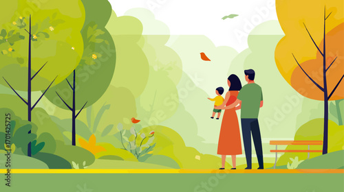 Family enjoying park daytime scene