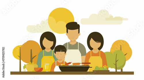 Family grilling outdoors