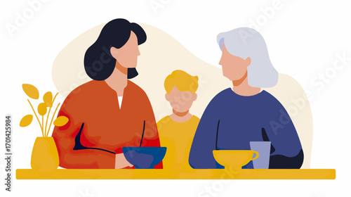 Family mealtime illustration