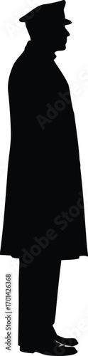 Silhouette man formal overcoat hat standing profile vector