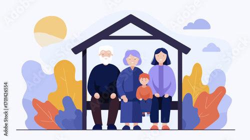 Family relaxing under gazebo