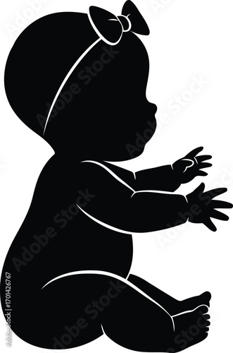 Silhouette baby girl sitting with bow newborn innocence childhood joy vector