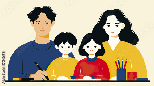 Family studying together