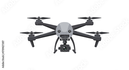 a modern drone with four rotors and camera attachment