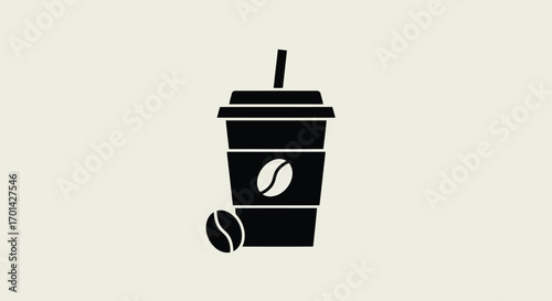 Iced coffee cup with bean icon simple vector graphic vector
