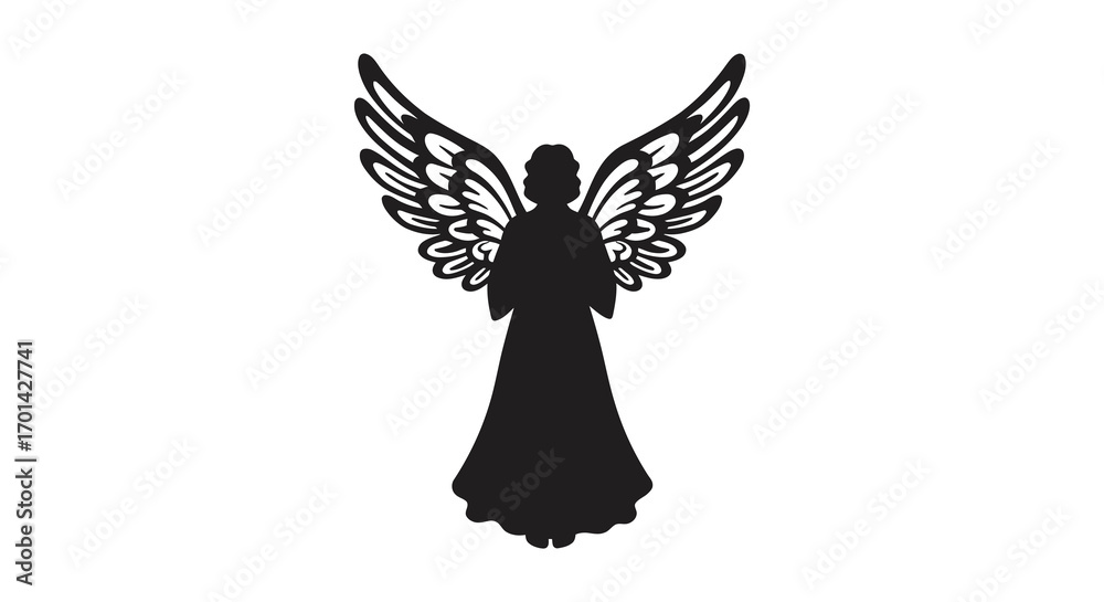 Obraz premium a silhouette angel figure with detailed wings standing upright