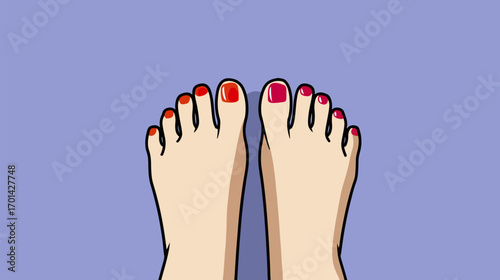 Feet with painted toenails illustration on a lavender background