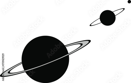 Stylized planets with rings orbiting space exploration cosmic journey vector