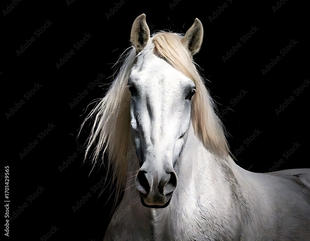 Obraz premium A white horse's head, dramatic lighting