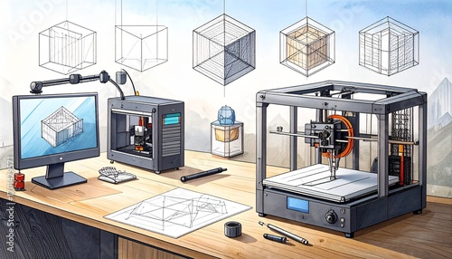 3D printer and architectural design concepts.