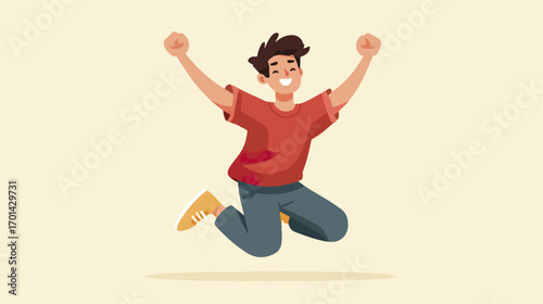 Happy boy jumping with joyful expression