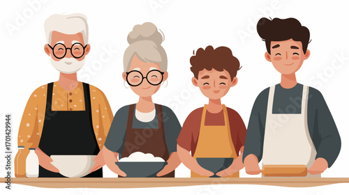Happy family baking together