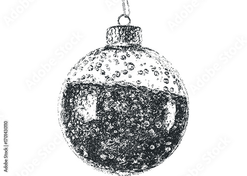 Textured Christmas Ornament on Transparent Background. Vector hand drawn illustration