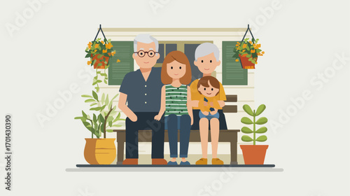 Happy family outdoors on porch