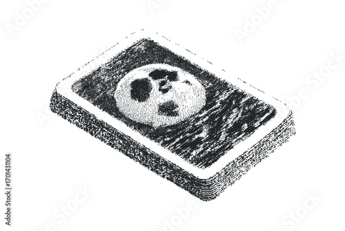 Stack of tarot cards featuring moon motif on transparent. Vector hand drawn illustration