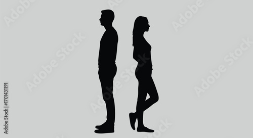 Couple silhouette back to back sadness relationship conflict moody vector