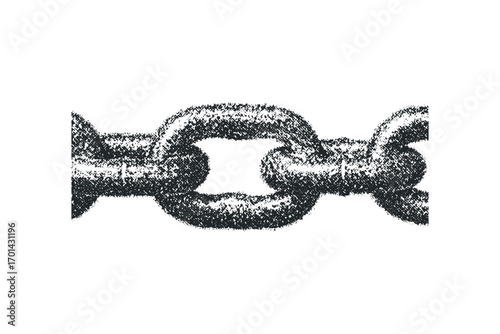 Textured link chain close up on transparent. Vector hand drawn illustration