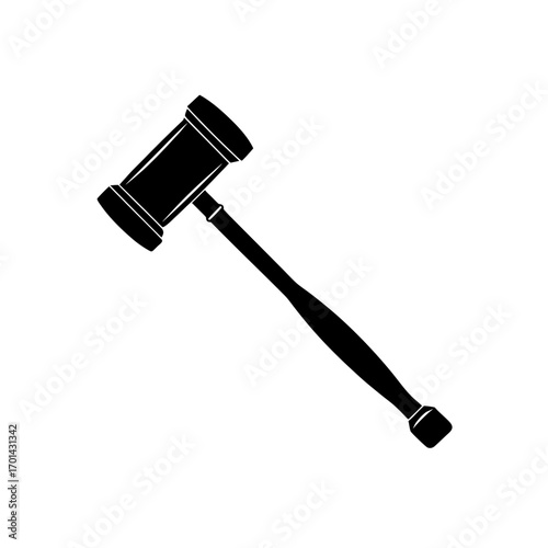 Silhouette of a black gavel on white background on transparent background