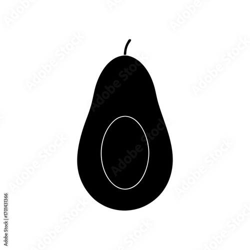 Silhouette of a halved ripe avocado fruit on transparent background