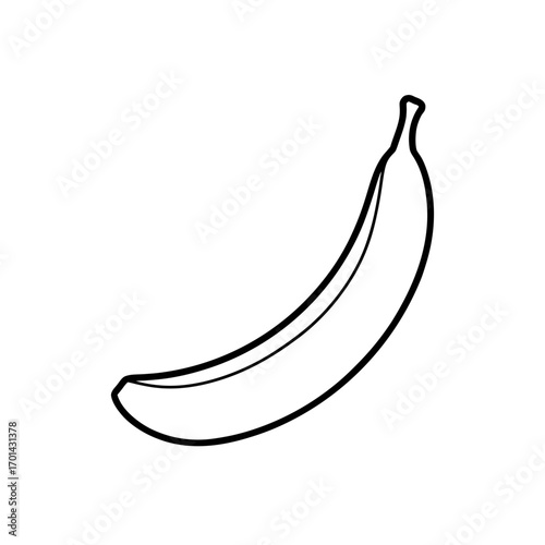 Simple outline drawing of a single banana on transparent background